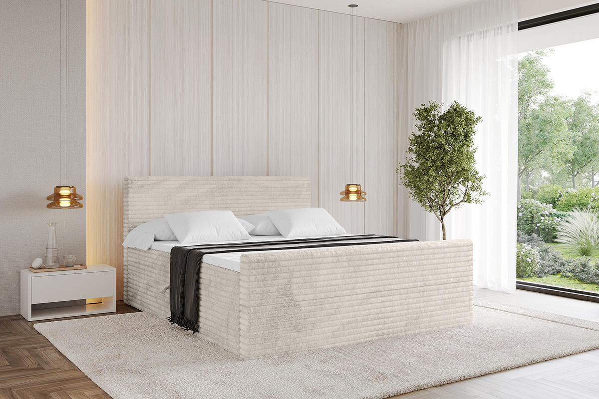BOXBETT mit Matratze H4 und Lattenrost - TOLO-Z-v1 - 120x200 Cord - Creme - Creme, Holzwerkstoff (120/200cm)