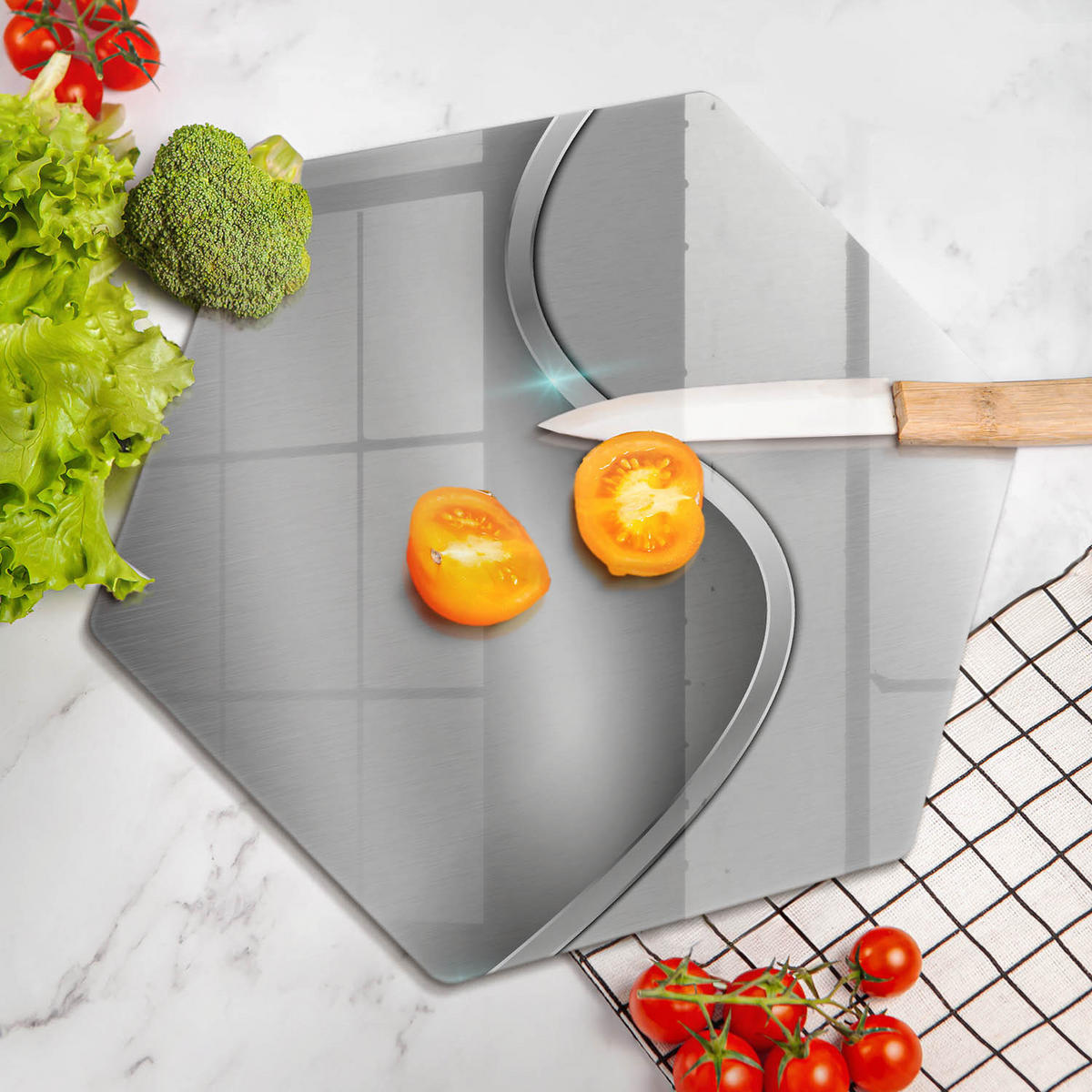 GLASPLATTE 40 cm Silber Metall Abstraktion - Chromfarben, Glas (40/40cm) - Wallfluent