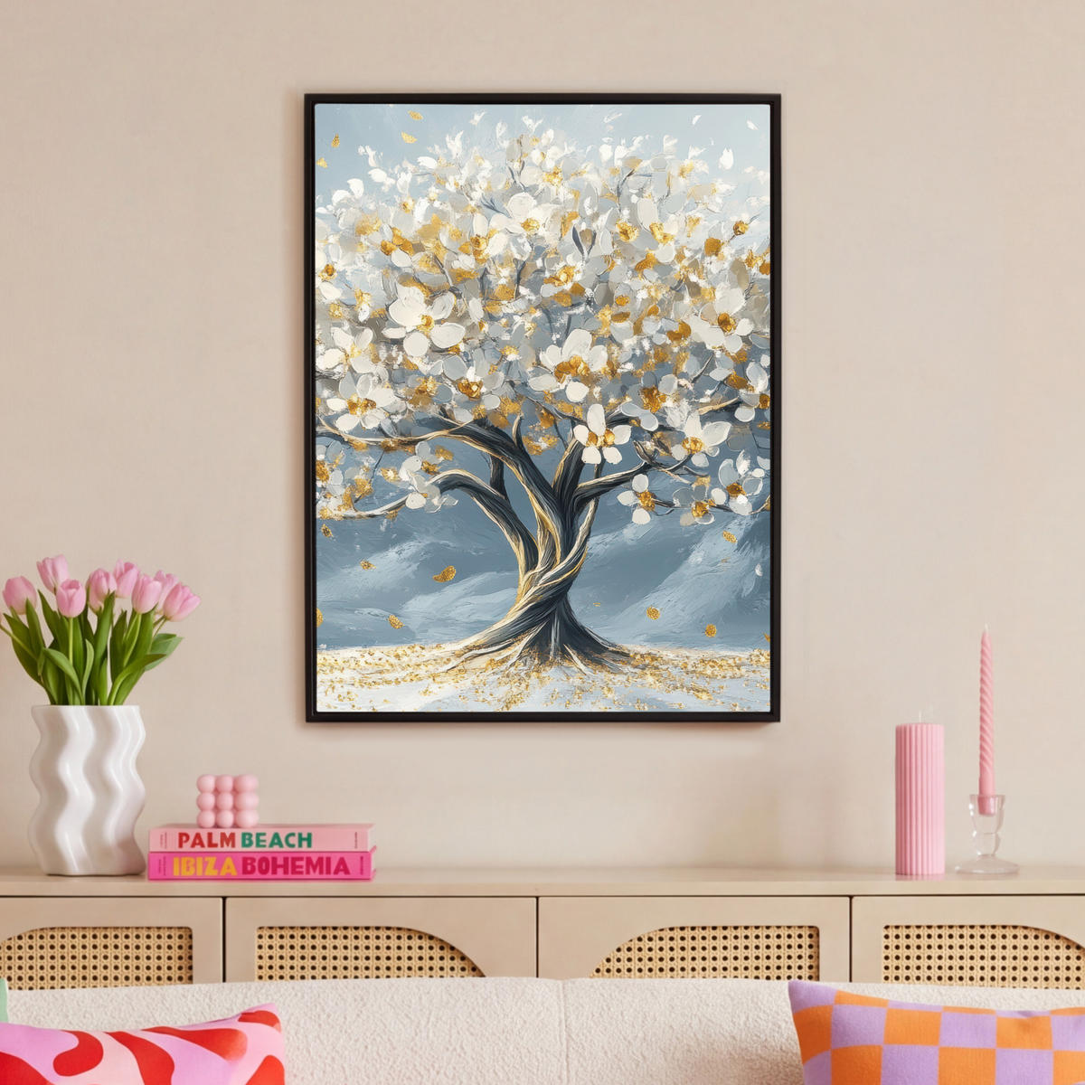 LEINWAND Bilder mit Rahmen - Baum - Winter - Baum des Lebens - Modern - Gold - 70x100 - Goldfarben, Textil (70/100cm) - MuchoWow