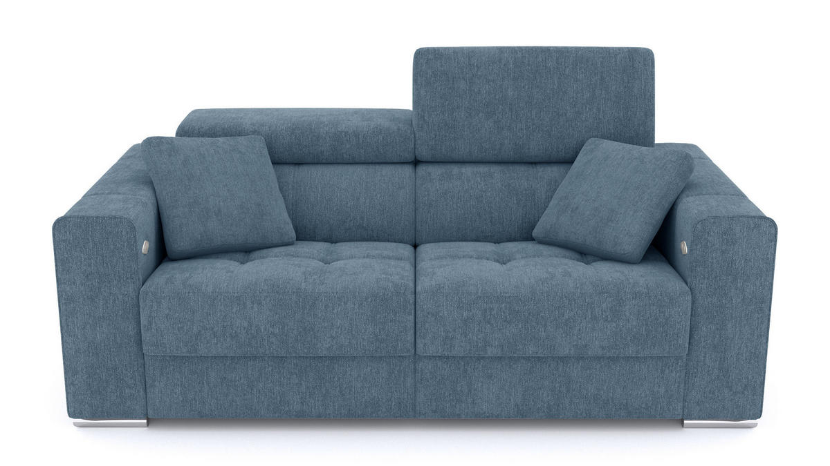 SOFA QUARTZ 3-Sitzer mit 2 Relaxfunktionen, blau - Blau/Silberfarben, Holzwerkstoff/Textil (204/80/102cm) - Courtois Laville