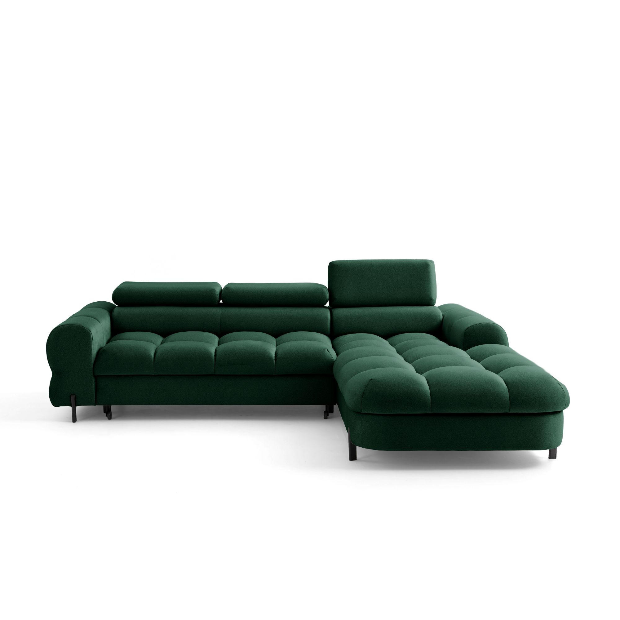 ECKSOFA UFFO L Rechts mit Schlaffunktion 260x195 Velours Dunkelgrün - Dunkelgrün/Schwarz, Holz/Textil (195/260cm) - Muffo