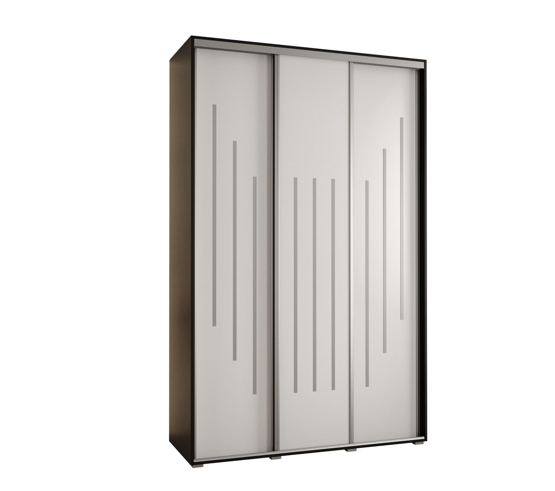 Abiks Möbel Schwebetürenschrank Schwarz, Weiß, Silber 160x235x45 cm