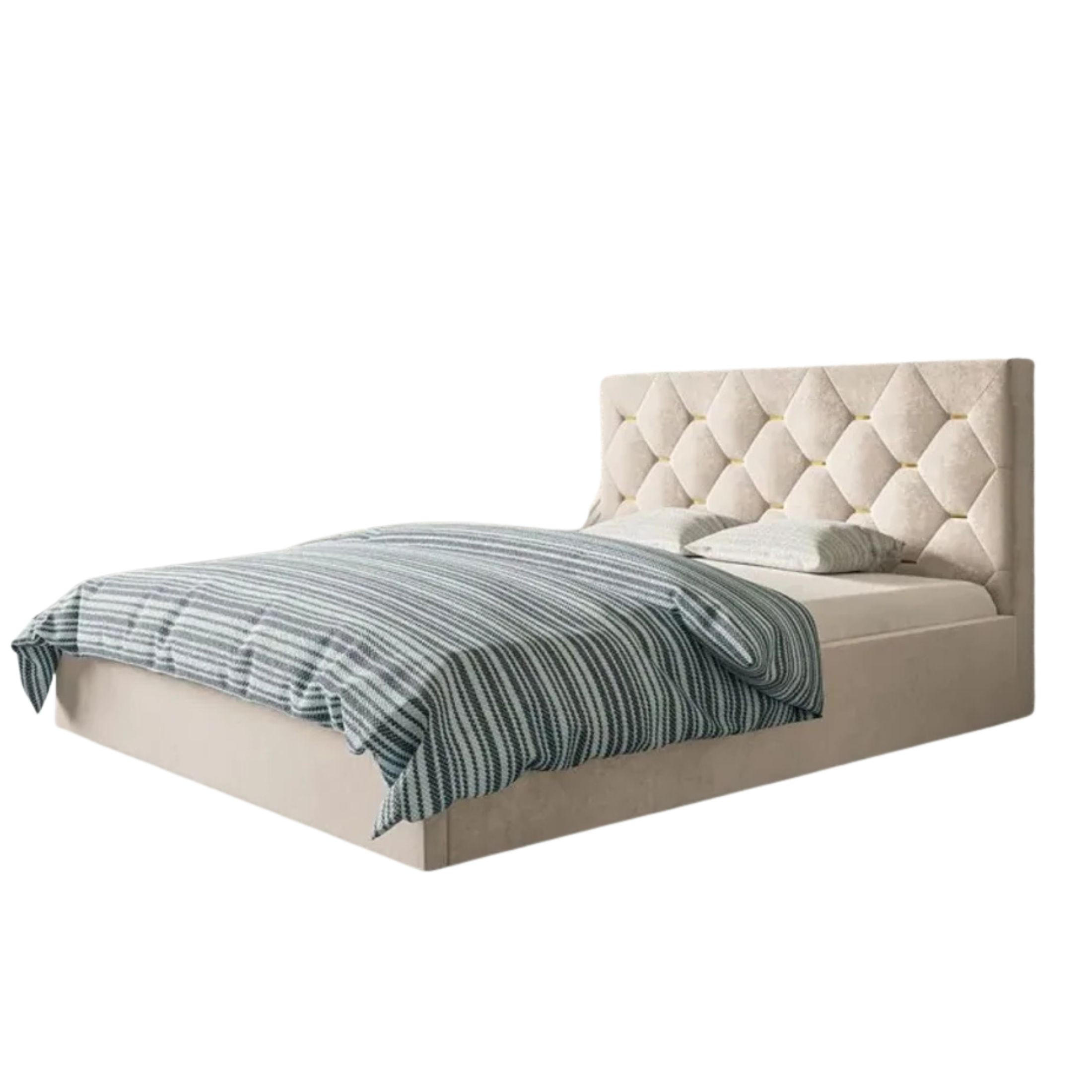 POLSTERBETT SIM 4 mit Kopfteil, 120 x 200 cm mit Bettkasten und Lattenrost aus Holz, Velourstoff, Farbe: Beige - Beige, Holz/Kunststoff (120/200cm) - Sepro Meble