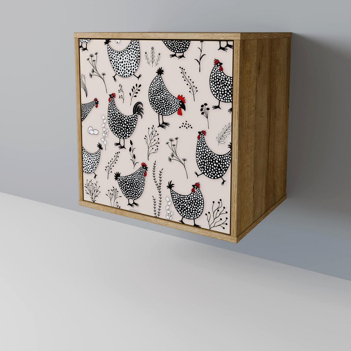 SIDEBOARD HAPPY HENS, Eichefarben, 57,5x42x77,5 cm, Schräge Buchenholzfüße - Eichefarben/Buchefarben, Holzwerkstoff/Buchenholz (57.5/77.5/42cm) - SpaceRebels