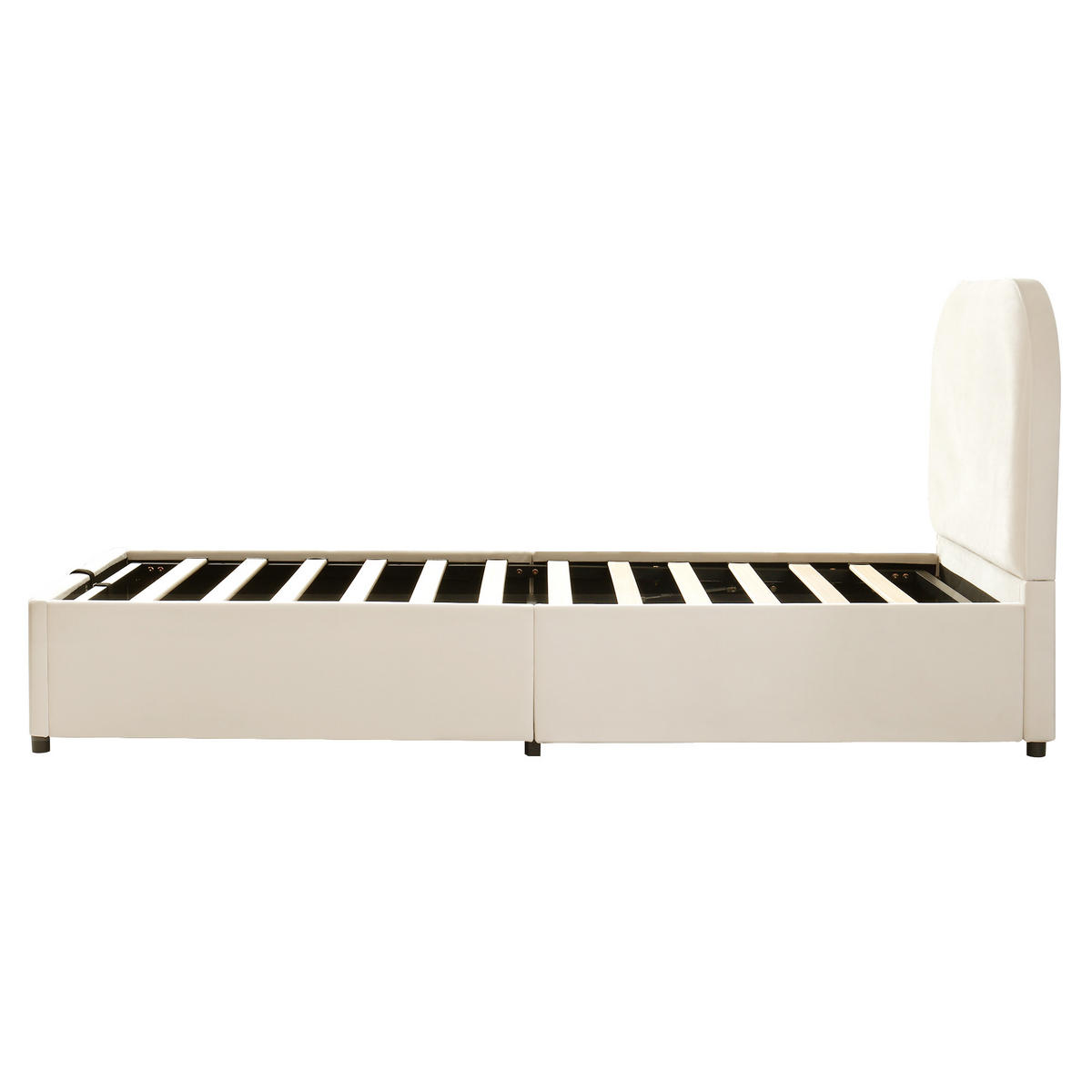STAURRAUMBETT 90/190 cm DE-03037, mit Hydraulik und abgerundeten Ecken, in Beige - Beige, Holzwerkstoff/Metall (90/190cm) - ComfortXL