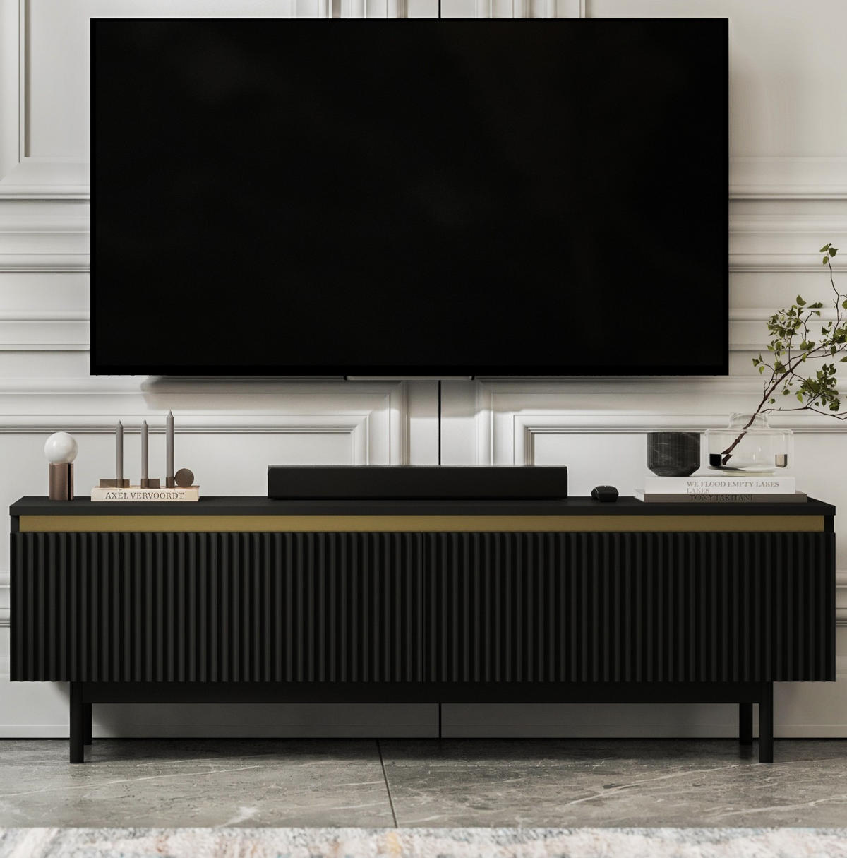 TV-SCHRANK Selene Schwarz Matt mit Metallrahmen 140 cm - Schwarz, Holzwerkstoff (140/44/35cm) - Meble Lindner