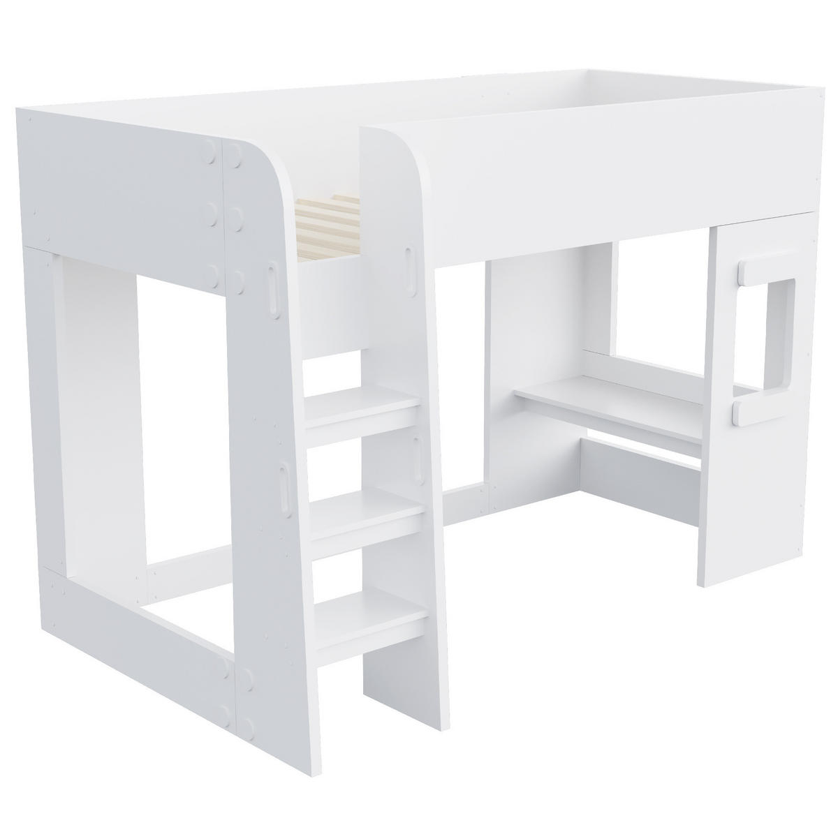 HOCHBETT aus MDF und Sperrholz 90x200 cm Weiß mit Schreibtisch und LED-Beleuchtung - Weiß, Holzwerkstoff (90/200cm) - Modfu