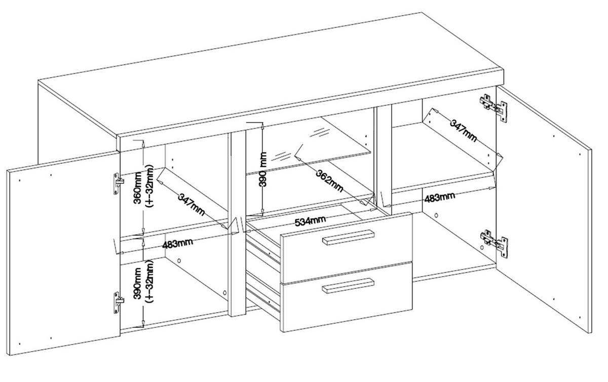 SIDEBOARD OKTAWIA 2F2S LED - Sonoma Eiche, Holzwerkstoff (157/20/40cm) - Meblini
