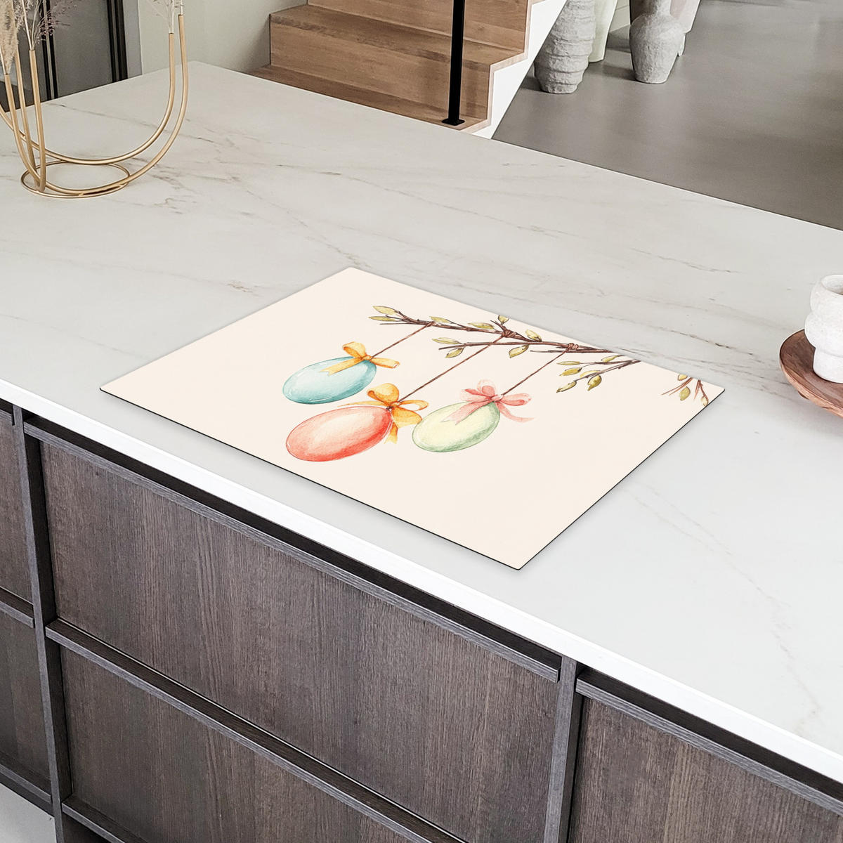 HERDABDECKPLATTE Osterkuchen - Schleife - Eier Herdabdeckung Induktionsfeld 75x52 cm - Creme, Kunststoff (75/52/0.2cm) - MuchoWow