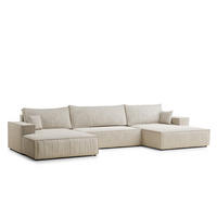 WOHNLANDSCHAFT Kyoto Beige Chenille-Stoff - Beige/Schwarz, Holz/Holzwerkstoff (398/70/148cm) - Maison de Reve