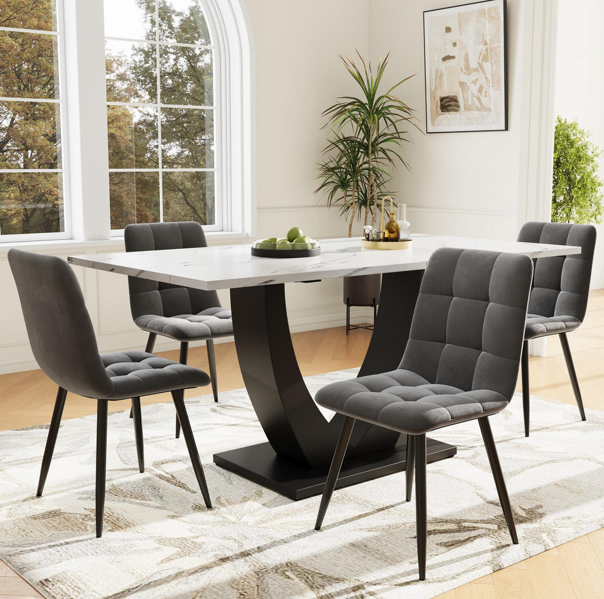 ESSTISCH aus MDF und Metall 140x75x75,5 cm Weiß/Schwarz mit Marmormuster und verstellbaren Füßen - Weiß, Holzwerkstoff (140/75/75.5cm) - Modfu