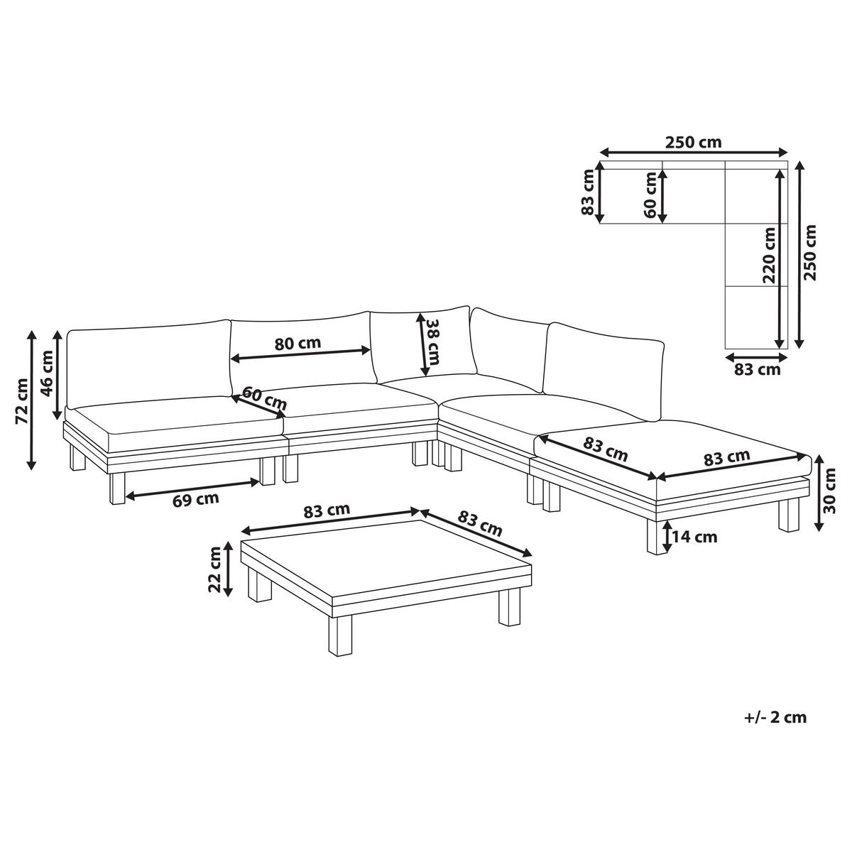 LOUNGE-SET 5-Sitzer Grau Frazzano - Hellbraun/Grau, Holz - Beliani