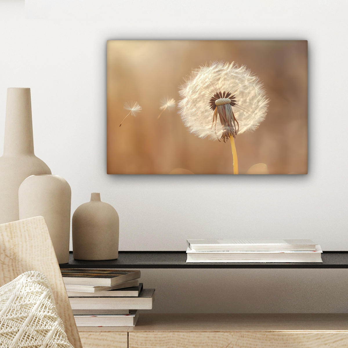 LEINWANDBILD Löwenzahn - Beige - Natur - Blume 30x20 cm - Hellbraun, Textil (30/20cm) - MuchoWow