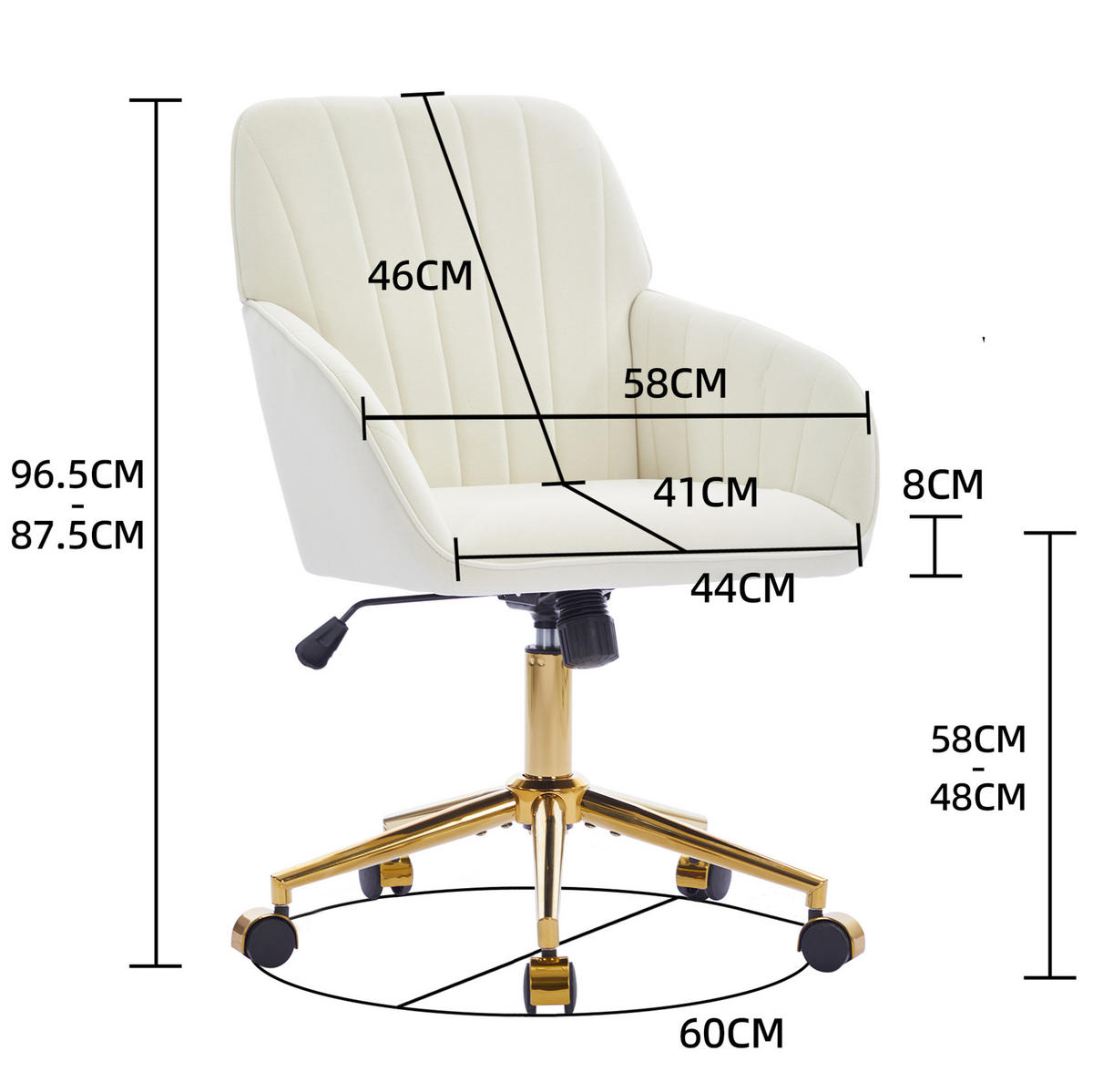 BÜRODREHSTUHL höhenverstellbar Velvet White - Weiß, Metall (60/97/62cm) - Meubliv