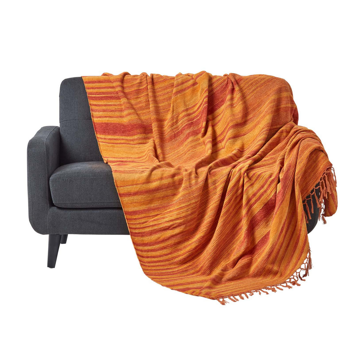 WOHNDECKE Chenille 220/240 cm, 100% Baumwolle gestreift - Orange, Textil (220/240cm) - Homescapes