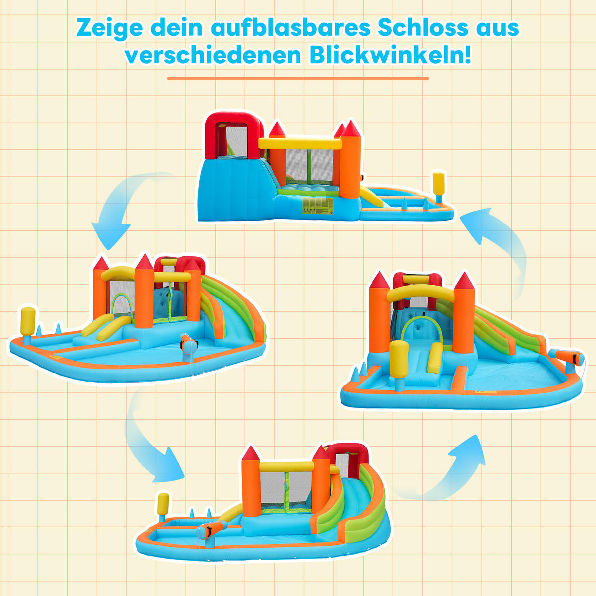 HÜPFBURG Wasserpark Rutsche Trampolin - Orange, Textil (343/460/190cm) - LEBENLANG