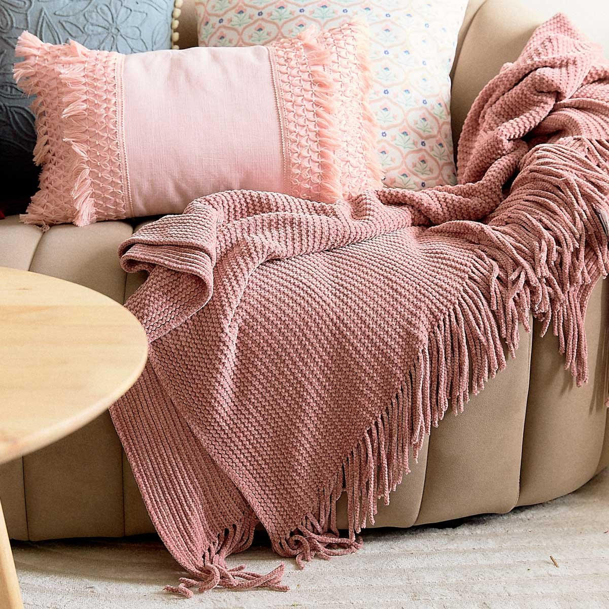 DECKE Chenille rosa 130/170 cm - Rosa, Textil (130/170cm) - Homla