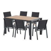 GARTENESSGRUPPE im Set - 6 Personen-Sitzer - Metall - Anthrazitgrau, Naturfarben Hell - - Anthrazit, Metall - Vente-Unique