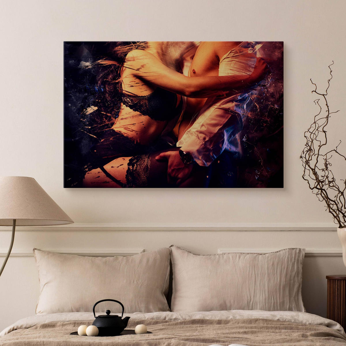 LEINWANDBILD Canvas Sexy Paar Erotik Akt 3D 100x70 - Blau/Beige, Textil (100/70cm) - Muralo