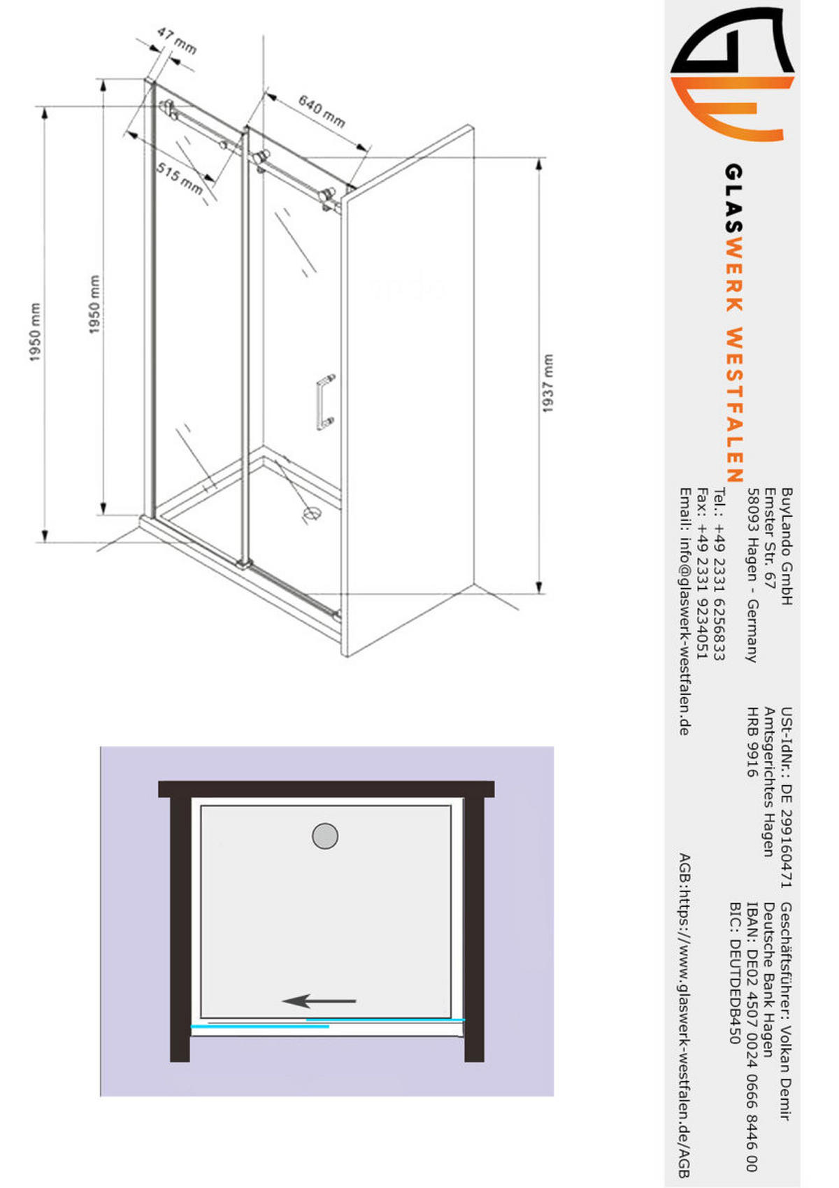 DUSCHKABINE Victoria 120x195 cm Schiebetür Silber - Silberfarben, Glas (1/120/195cm) -  Glaswerk Westfalen