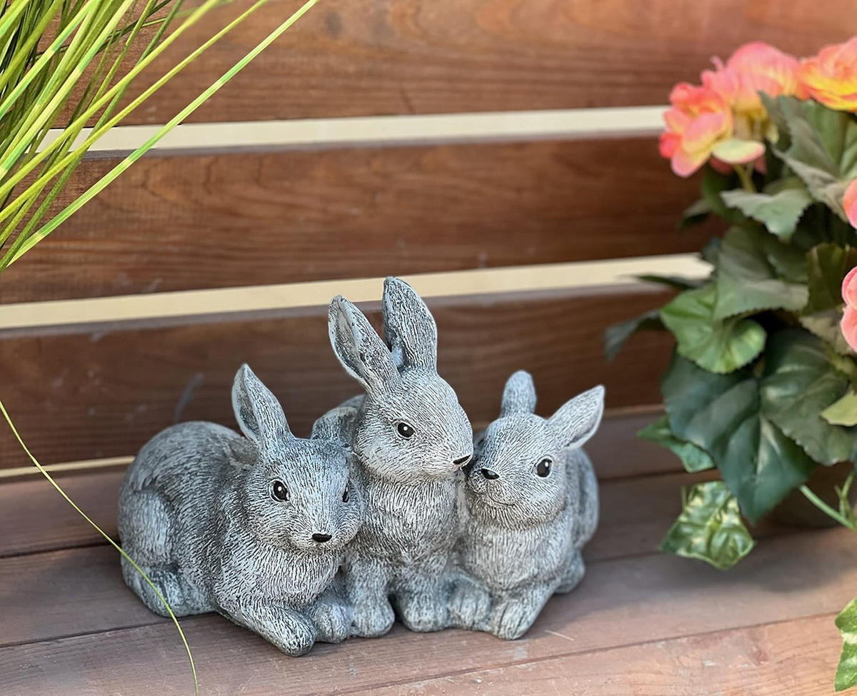STEINFIGUR 3 Hasen frostfest Hase Steinguss - Grau, Stein (20/15/15cm) - stoneandstyle