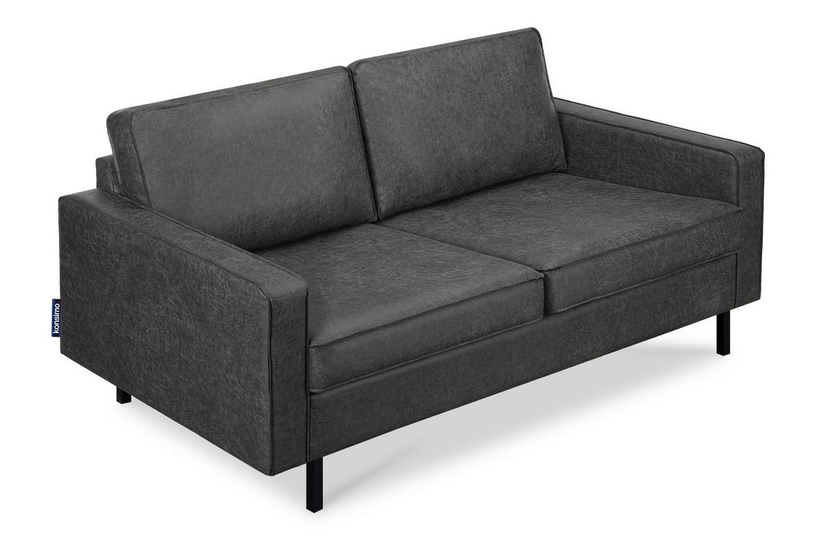 2-SITZER-SOFA INVIA Klassische-Stil mit Armlehnen, Lederoptik-Stoff, dunkelgrau - Dunkelgrau/Schwarz, Textil (164/87/98cm) - KONSIMO®
