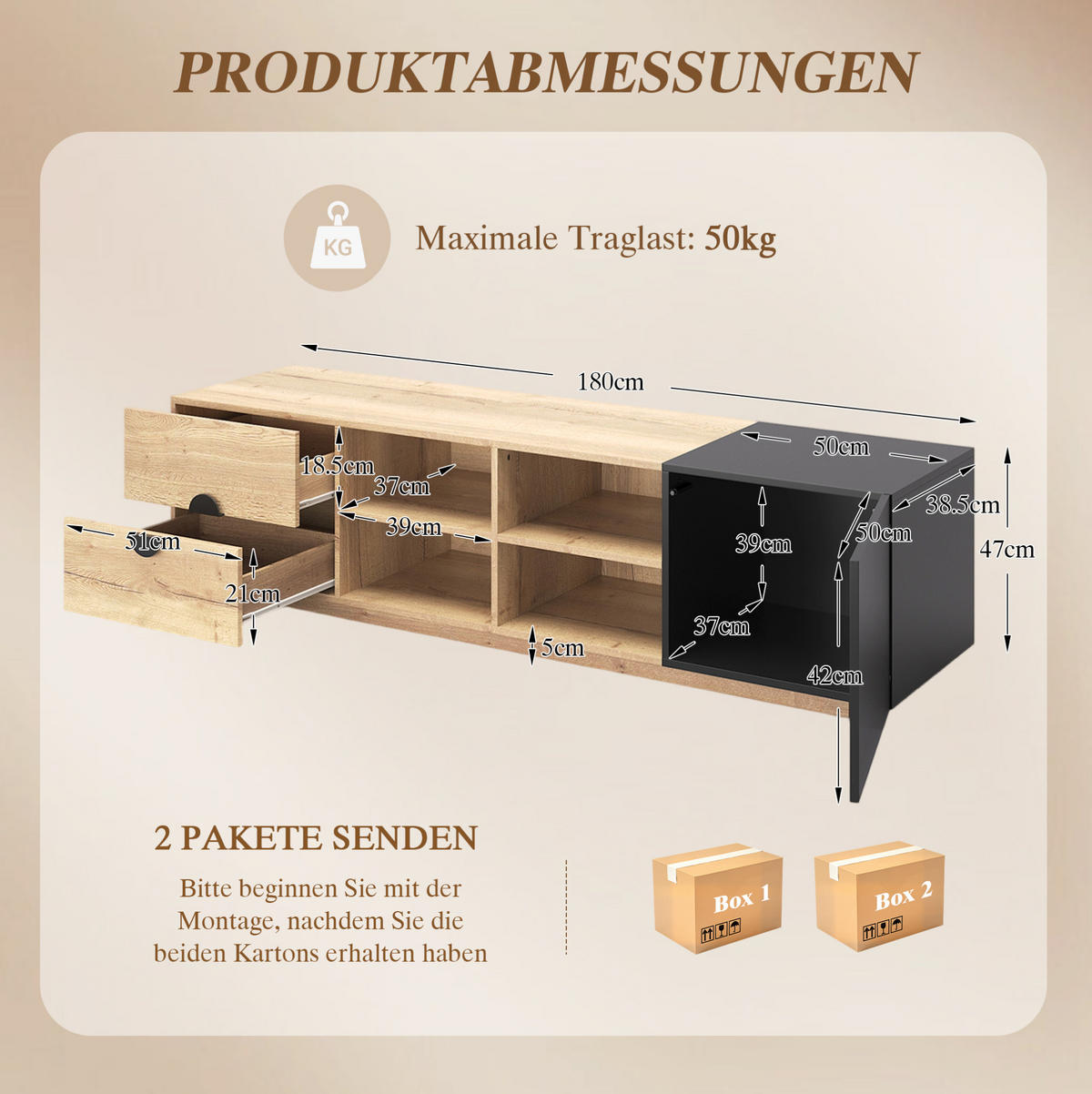 TV-SCHRANK 180/38,5/47 cm schwarz aus Holzwerkstoff mit LED - Schwarz, Holzwerkstoff (180/47/38.5cm) - OKWISH
