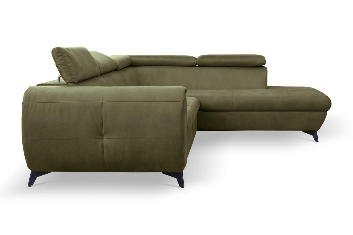 ECKSOFA MAGIA R-S Grün Plüsch-Stoff mit Schlaffunktion - Grün, Holz (260/217cm) - MASSENO