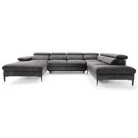 ECKSOFA U-Form 350 cm Amaro M mit Schlaffunktion, Links, Grau - Grau, Holz (214/353cm) - Emporius