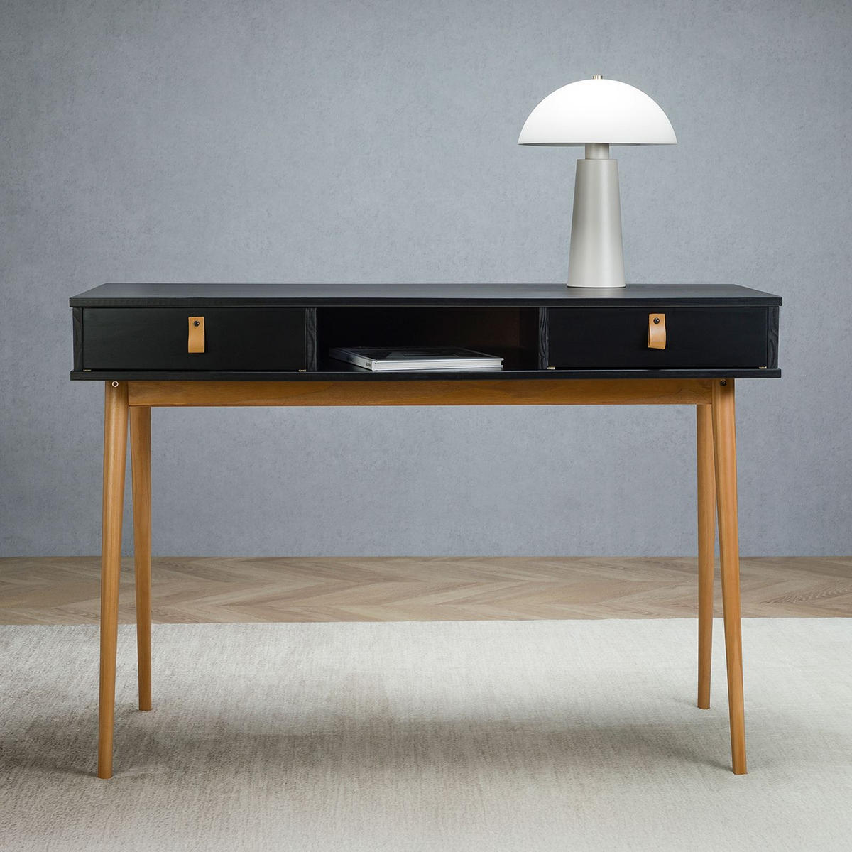 SCHREIBTISCH KIM - Eichefarben/Schwarz, Holz (50/110/76cm) - IDIMEX
