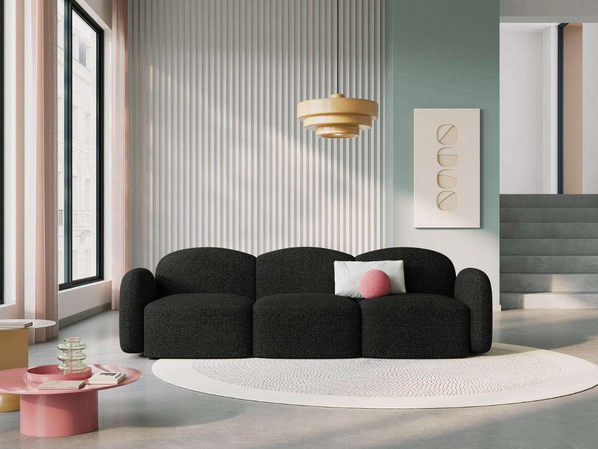 SOFA Blair aus Chenille-Stoff mischung schwarz 3 Sitzplätze - Schwarz, Textil (87/80/272cm) - Micadoni