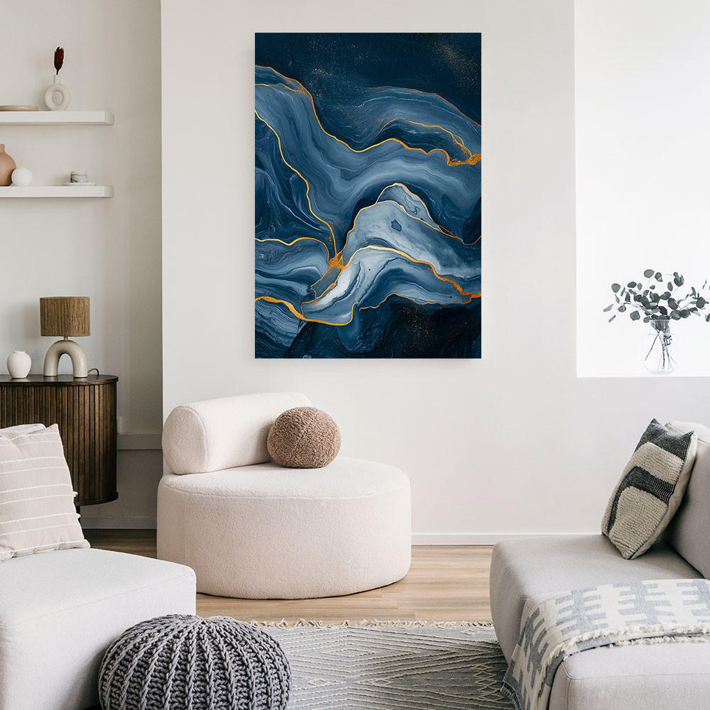 LEINWANDBILD Abstraktion Meer Stein Glamour 80x120cm - Blau, Textil (80/120cm) - Feeby