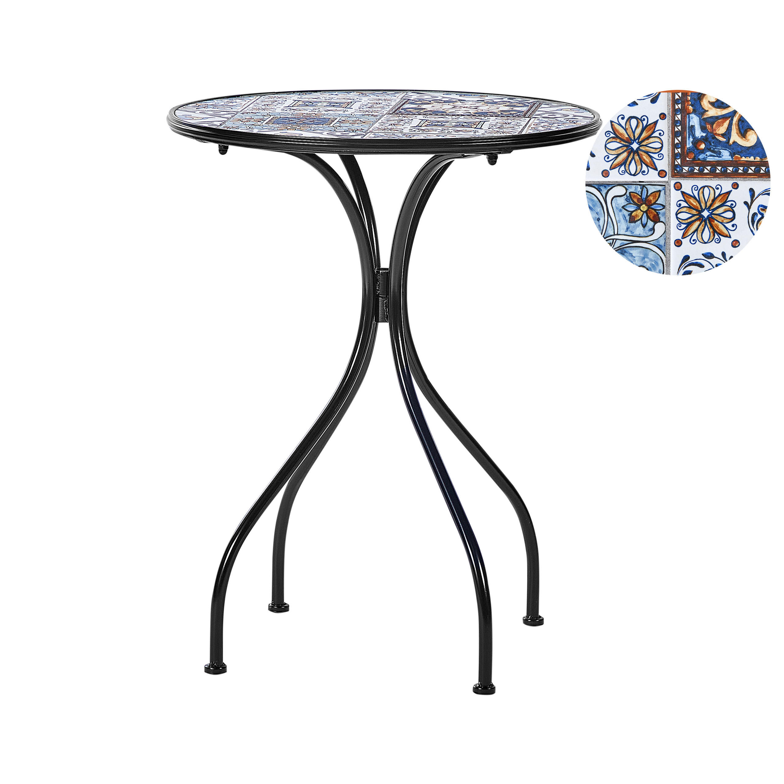 GARTENTISCH Keramik Schwarz Civita - Blau/Schwarz, Metall (60/60/75cm) - Beliani