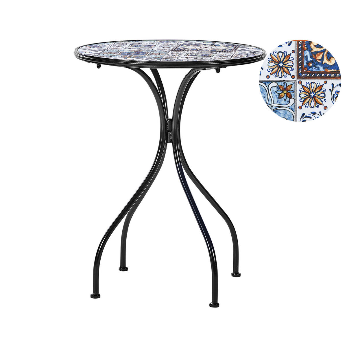 GARTENTISCH Keramik Schwarz Civita - Blau/Schwarz, Metall (60/60/75cm) - Beliani