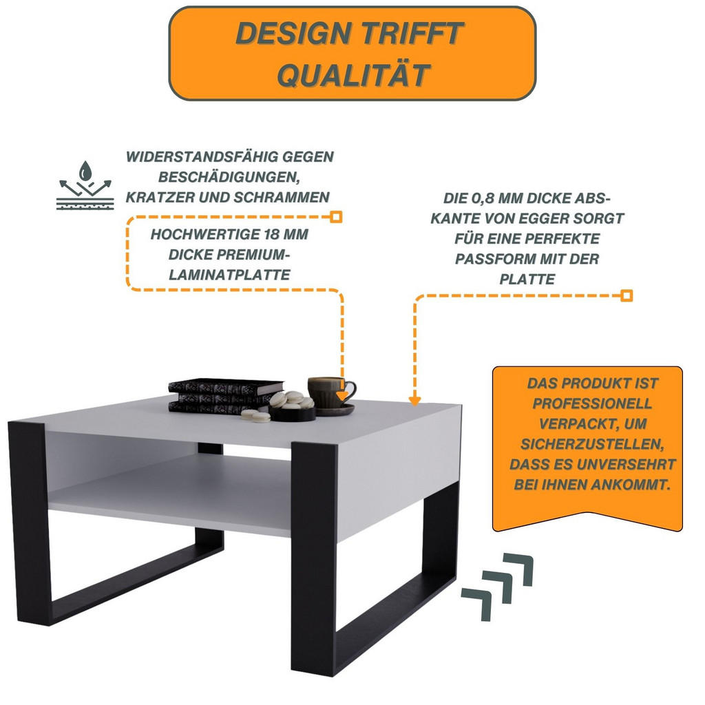 Thumbnail - CraftPAK Couchtisch, Weiß, Schwarz, Holzwerkstoff, Rechteckig, 71.5x45x68 cm, Wohnzimmer, Wohnzimmertische, Couchtische