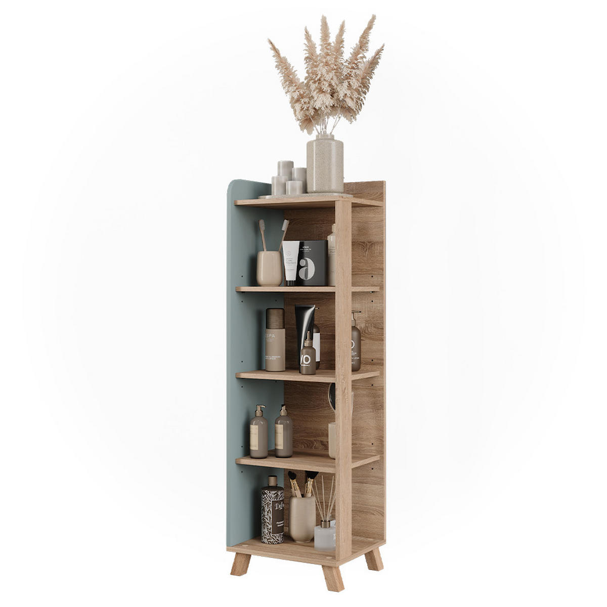 BADREGAL Karen Sonoma/Blau 40 x 128 cm mit 4 Fächern - Dunkelblau/Sonoma Eiche, Holzwerkstoff (40/128/35cm) - Vicco