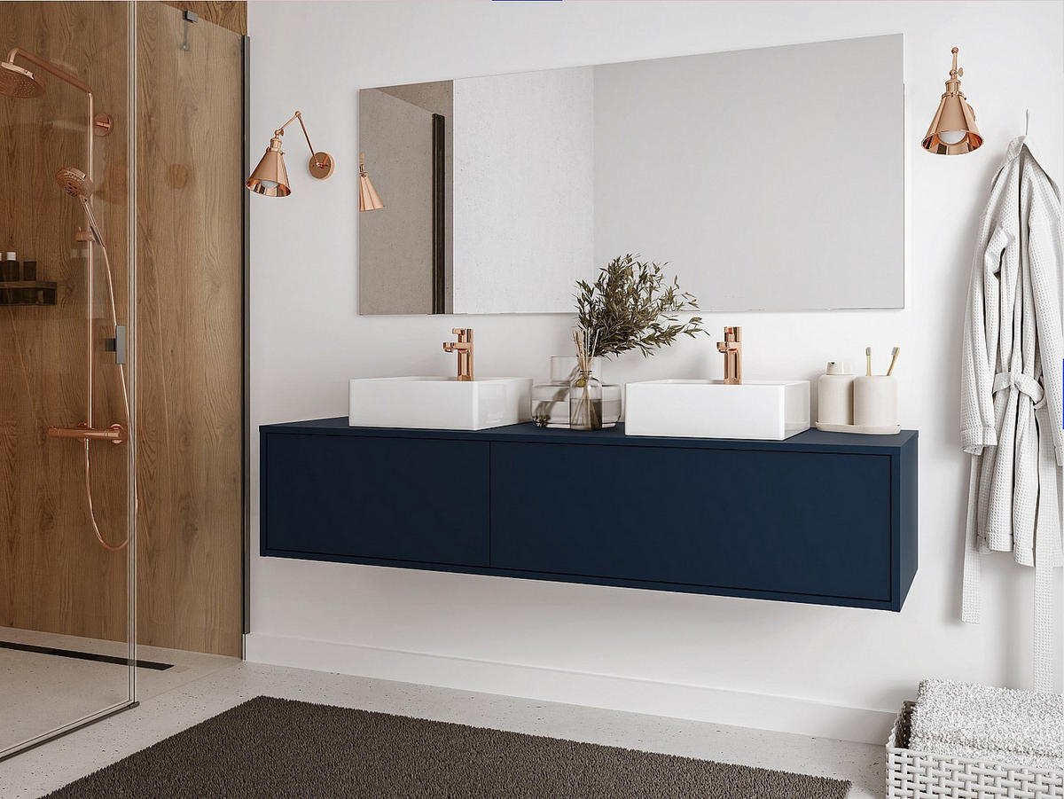 WASCHBECKENUNTERSCHRANK - 150cm x 47cm - Holzspan - marineblau - ISAURE - Blau, Holz (150/32/47cm) - Vente-Unique