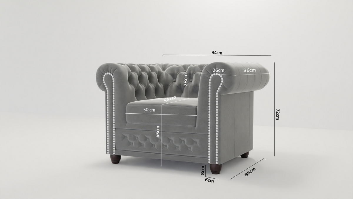 CHESTERFIELD-SESSEL Nyx Grau Samt - Braun/Grau, Holz/Textil (94/72/86cm) - S-Style Möbel