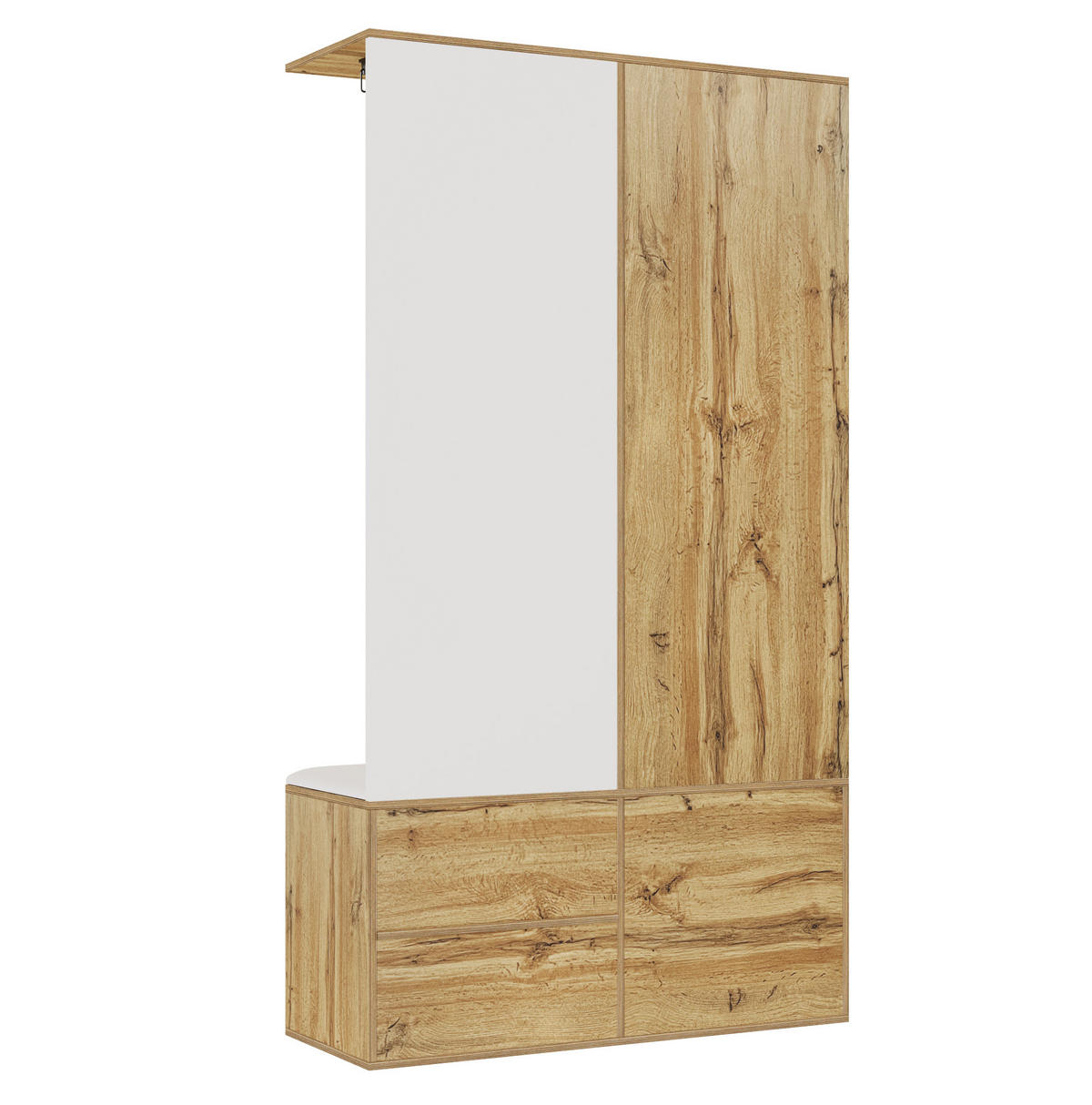GARDEROBENSET 100/38/180 cm mit Spiegel, Schuhbank und ausziehbarer Kleiderstange, Weiß/Natur - Weiß, Holzwerkstoff (100/180/38cm) - Redom