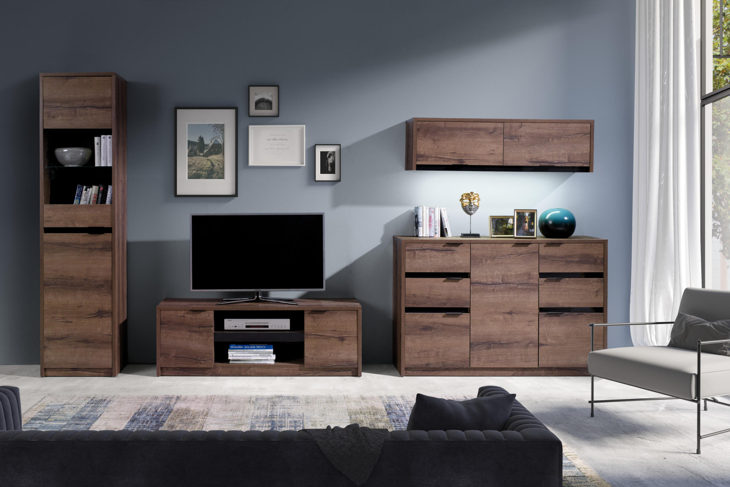 Thumbnail - Konsimo® Kombikommode, Dunkelbraun, Holzwerkstoff, Rechteckig, 135x90x40 cm, Wohnzimmer, Kommoden & Sideboards, Kommoden