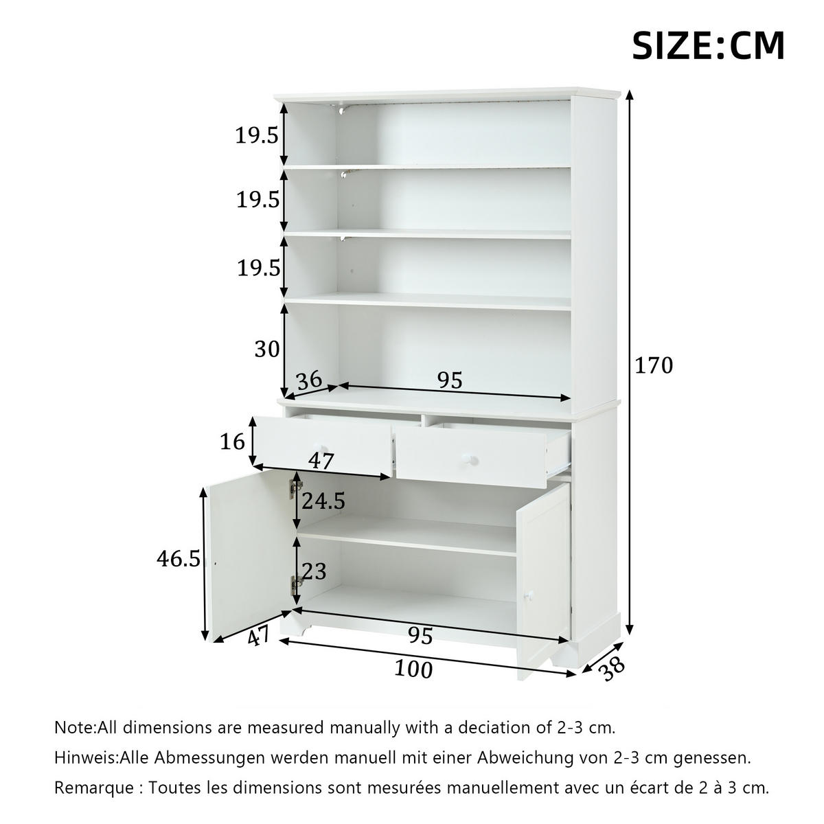 VITRINE LED Glasvitrine 170cm 2 Türen 2 Schubladen Weiß - Weiß, Holzwerkstoff (100/170/38cm) - FLIEKS