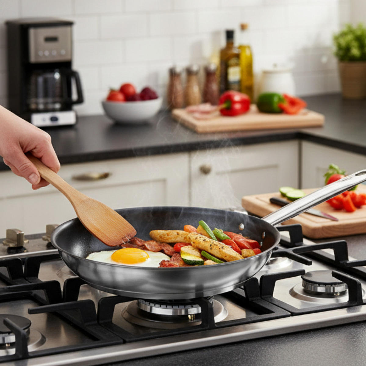 BRATPFANNE Favourite 28 cm Edelstahl Antihaft - Silberfarben/Schwarz, Metall (28cm) - Brabantia
