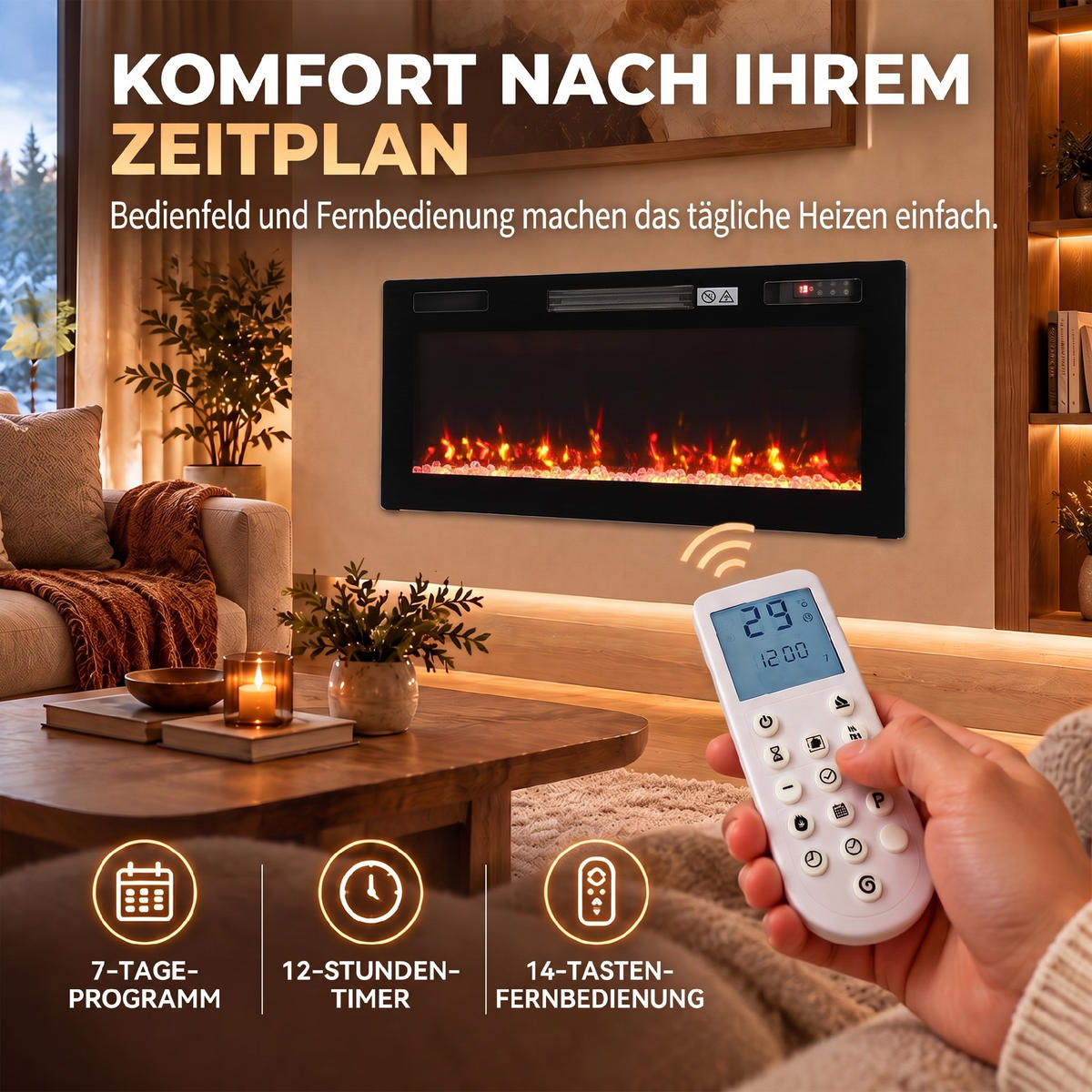 ELEKTROKAMIN Stahl Schwarz - Schwarz, Metall (8.3/46/92cm) - HOMCOM