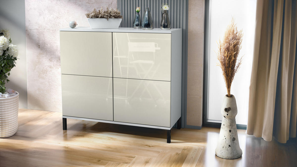 KOMMODE Rova Creme Hochglanz - Creme, Holzwerkstoff (92.5/83.5/35cm) - Vladon
