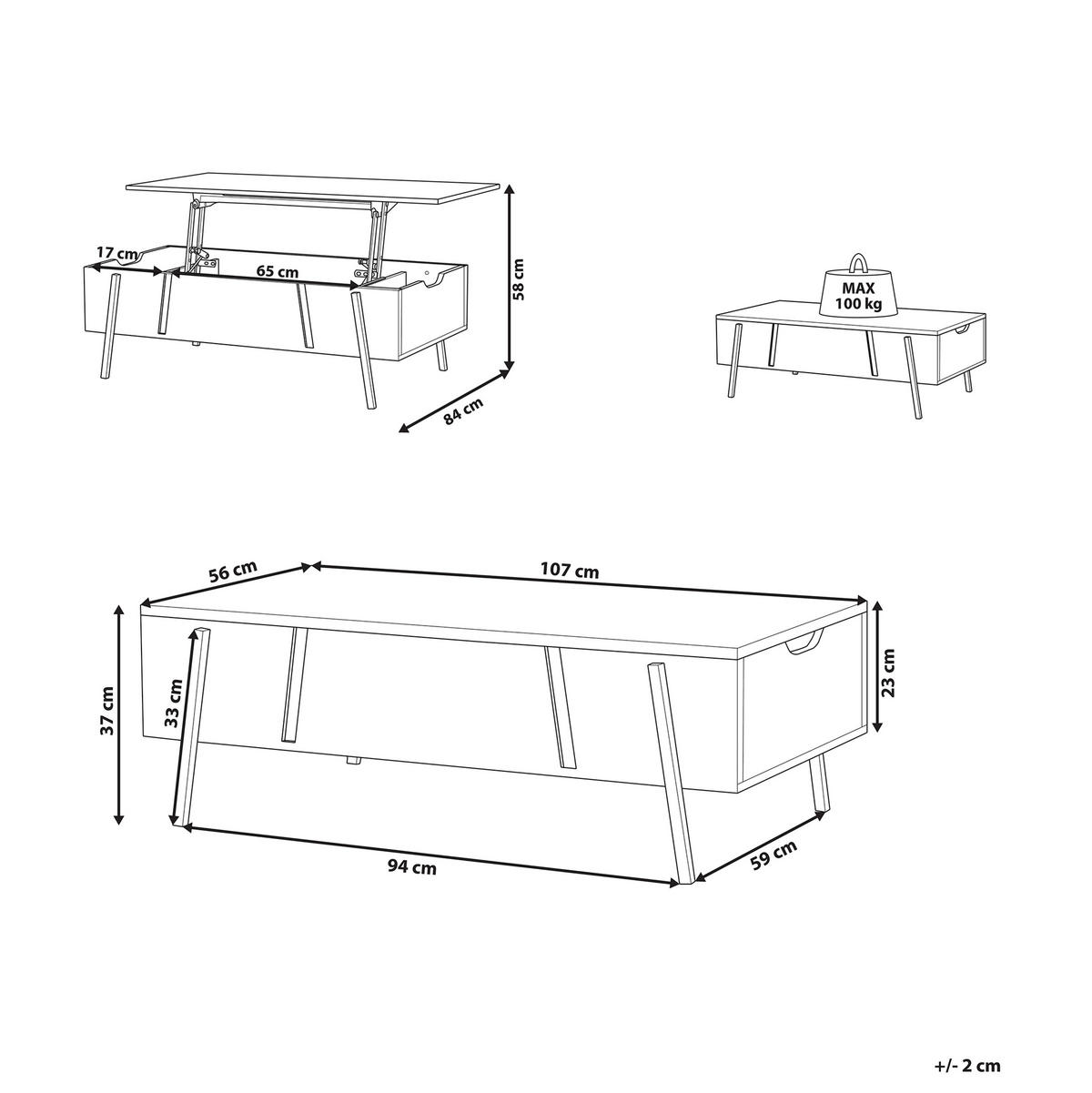 COUCHTISCH heller Holzfarbton/schwarz rechteckig Blackpool - Hellbraun/Schwarz, Holzwerkstoff (59/107/37cm) - Beliani