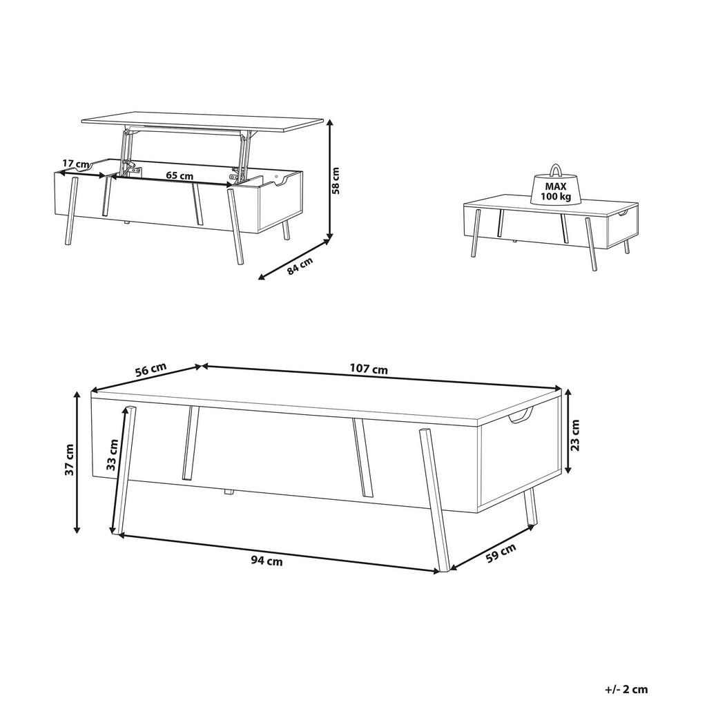 Thumbnail - Beliani Couchtisch, Schwarz, Hellbraun, Holzwerkstoff, 107x37x59 cm, Wohnzimmer, Wohnzimmertische, Couchtische