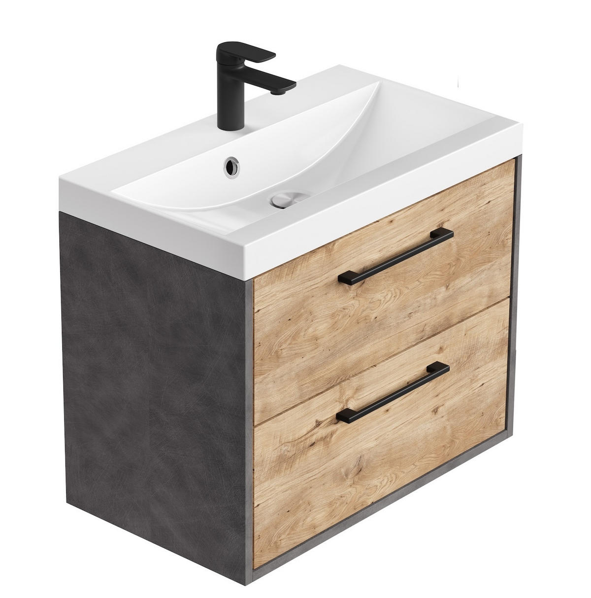 BADMÖBEL-SET Florence 2 Teile Kastanien Eiche / Grau - 60 x 35 x 51 cm - Eichefarben/Grau, Holz (60/51/35cm) - Badplaats