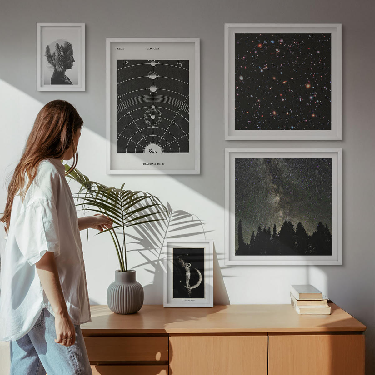 WANDBILDER 5er-Set - 50x50 cm & 20x30 cm & 40x60 cm Weißer Rahmen - Galaxie im Sonnensystem - Weiß, Kunststoff (40/60cm) - ArtPrintCave