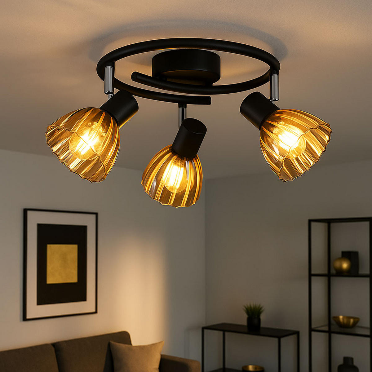 DECKENLEUCHTE Metall Schwarz Glas Rondell - Schwarz, Glas (46/46/19cm) - Globo Lighting