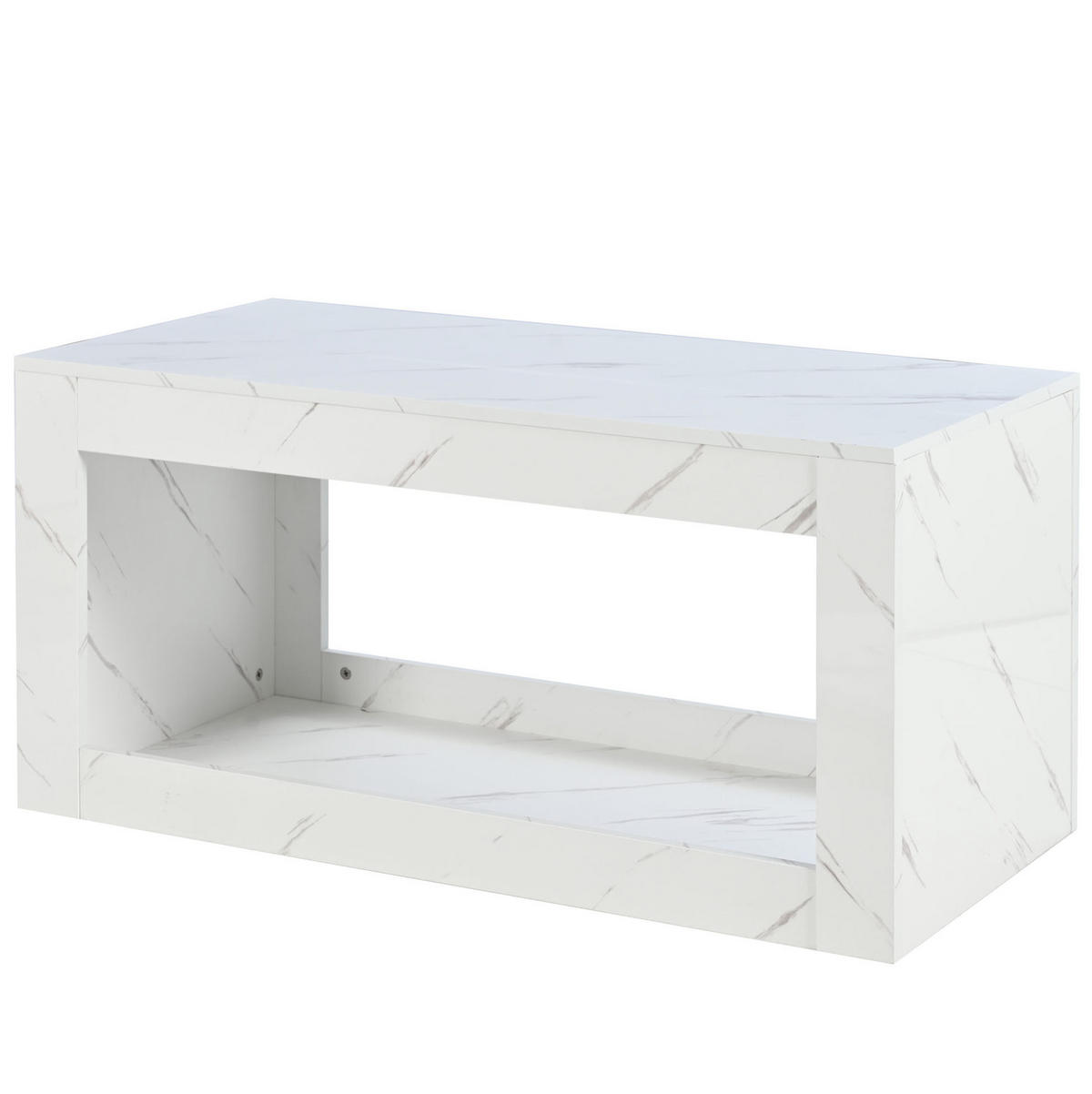 KONFERENČNÍ stolek z dřevotřísky 100x50x50 cm bílý s LED osvětlením, vysokým leskem a otevřeným úložným prostorem - bílá, kompozitní dřevo (100/50/50cm) - Modfu
